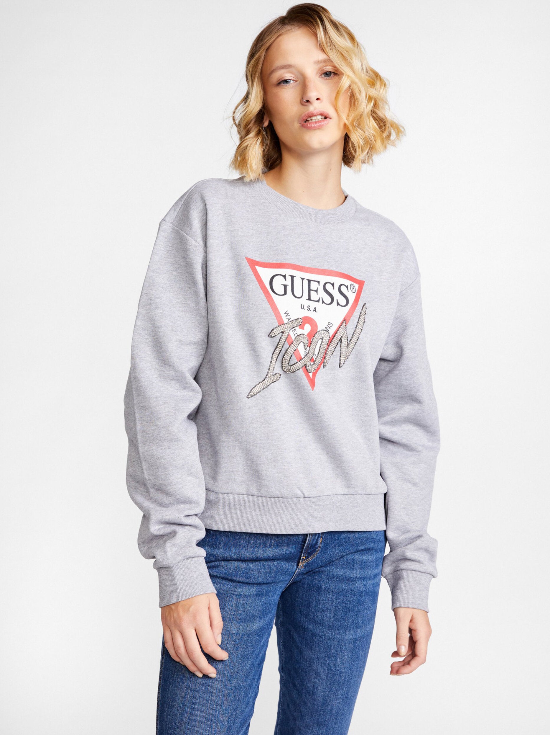 Sweat Guess femme gris gris Guess Icon - taille XS